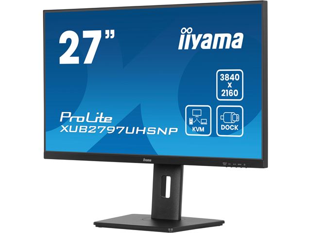 iiyama ProLite monitor XUB2797UHSNP-B1 27" IPS, 4k, KVM Switch, USB-C dock with 96W power delivery and RJ45 (LAN), Ultra Slim Bezel, HDMI, Display Port, Height Adjustable image 4