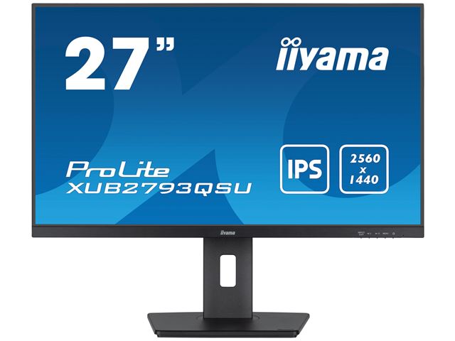 iiyama ProLite XUB2793QSU-B7 monitor, Height Adjustable, 3-side borderless, IPS, WQHD res, 100hz, HDMI, DisplayPort, Flicker free and Blue light reducer, 100 hz, USB hub image 0