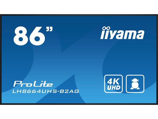 iiyama ProLite LH8664UHS-B2AG 86", 24/7, 4K, IPS, HDMI, landscape/portrait, Wifi, Android OS, signal FailOver, 500cd/m² high brightness, Anti-Glare image 0