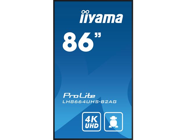 iiyama ProLite LH8664UHS-B2AG 86", 24/7, 4K, IPS, HDMI, landscape/portrait, Wifi, Android OS, signal FailOver, 500cd/m² high brightness, Anti-Glare image 1