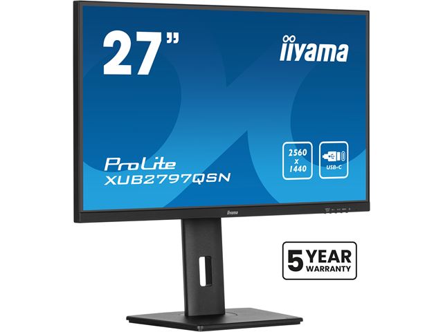 iiyama ProLite monitor XUB2797QSN-B2 27" IPS, WQHD, USB-C dock and RJ45 (LAN), Ultra Slim Bezel, HDMI, Display Port, Height Adjustable.  image 3