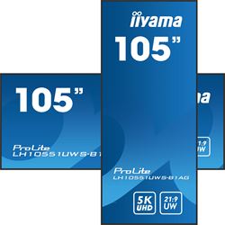 iiyama ProLite LH10551UWS-B1AG 105", specialised 21:9 panoramic commercial signage, 24/7, 5K, IPS, HDMI, landscape/portrait, OPS slot, Anti-Glare thumbnail 1