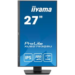 iiyama ProLite XUB2793QSU-B6 monitor, Height Adjustable, 3-side borderless, IPS, WQHD res, HDMI, DisplayPort, Flicker free and Blue light reducer, 100 hz, USB hub thumbnail 1
