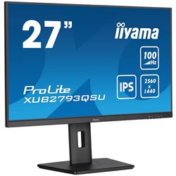 iiyama ProLite XUB2793QSU-B6 monitor, Height Adjustable, 3-side borderless, IPS, WQHD res, HDMI, DisplayPort, Flicker free and Blue light reducer, 100 hz, USB hub thumbnail 2