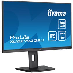 iiyama ProLite XUB2793QSU-B6 monitor, Height Adjustable, 3-side borderless, IPS, WQHD res, HDMI, DisplayPort, Flicker free and Blue light reducer, 100 hz, USB hub thumbnail 3