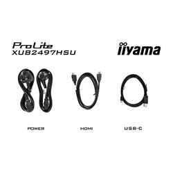 iiyama ProLite monitor XUB2497HSN-B1 24" IPS, Full HD, Ultra Slim Bezel, HDMI, Display Port, USB-C dock, Height Adjustable.  thumbnail 12