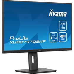 iiyama ProLite monitor XUB2797QSNP-B1 27" IPS, WQHD, KVM Switch, USB-C dock with 96W pwer delivery and RJ45 (LAN), Ultra Slim Bezel, HDMI, Display Port, Height Adjustable thumbnail 3