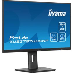 iiyama ProLite monitor XUB2797UHSNP-B1 27" IPS, 4k, KVM Switch, USB-C dock with 96W power delivery and RJ45 (LAN), Ultra Slim Bezel, HDMI, Display Port, Height Adjustable thumbnail 3